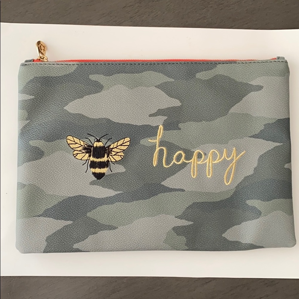 C Wonder Bee Happy camo zipper pouch clutch